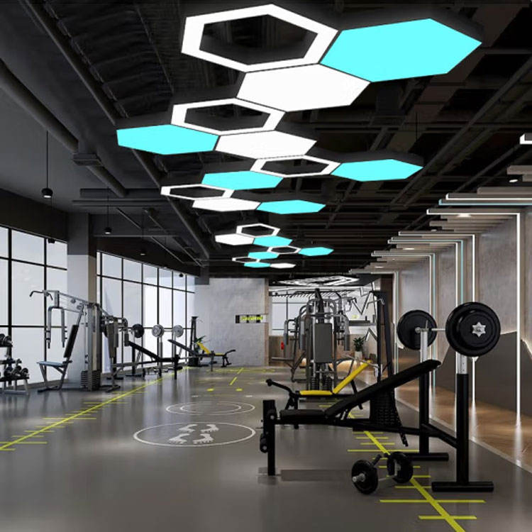 Commercial Modern Hexagon LED Light 3CCT Dimmable Hanging Lamp Ceiling Linear Pendant Lights for Office Gym Barber Shop Hotel