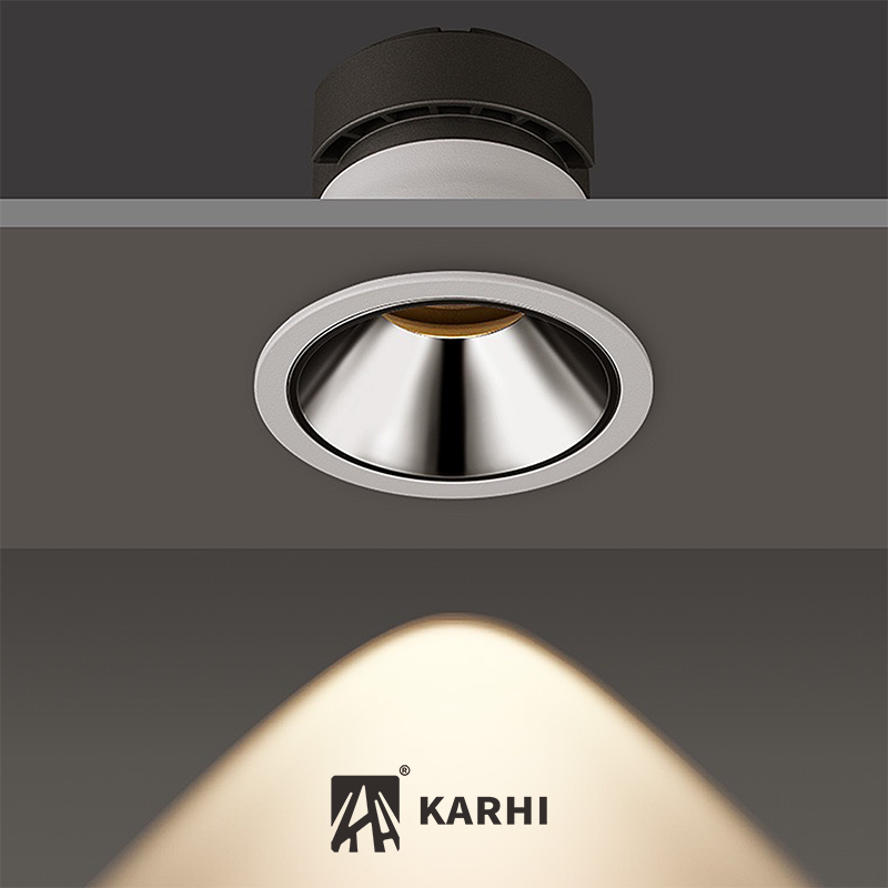 Karhi Narrow Trim Die-Casting Aluminium Cutout 55 8W Black Chrome White Baffle Light Led Cob Downlight Adjust Down Lights Design
