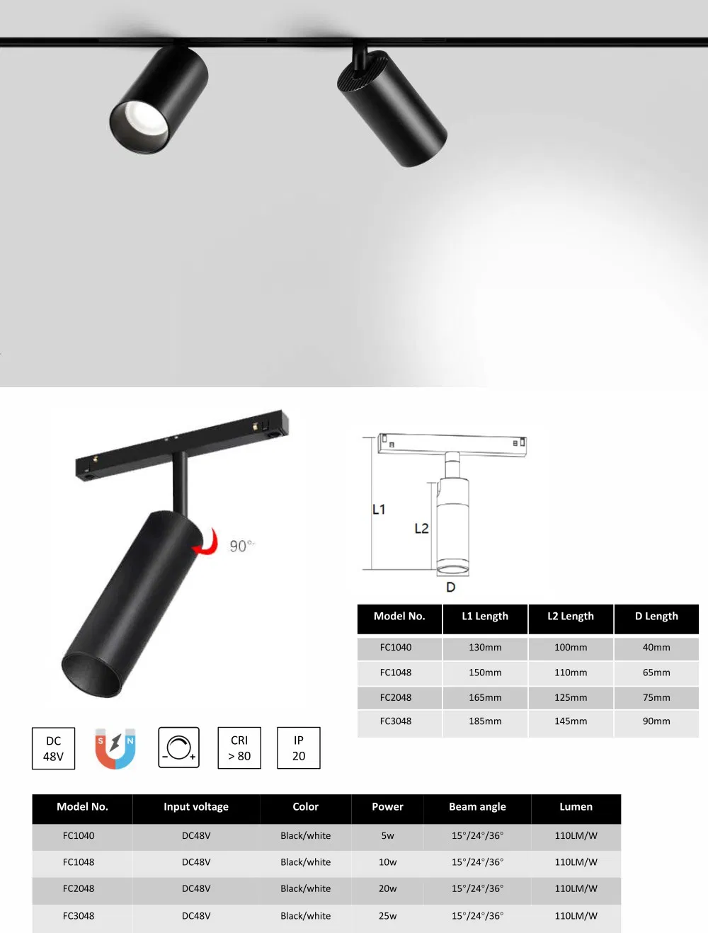 DC48V Magnetic LED Spotlight