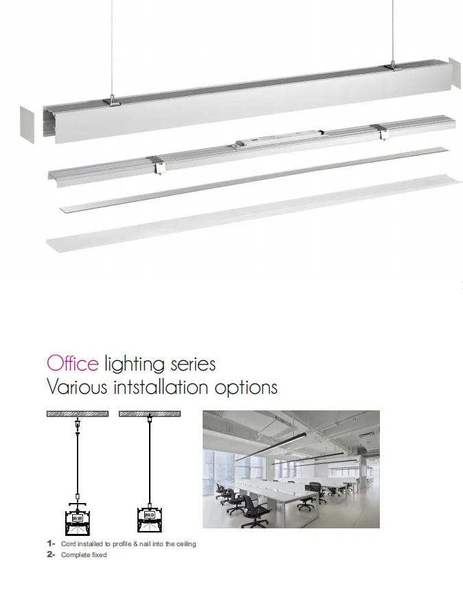Commercial Office Surface Mounted Ceiling Pendant Linear Strip Lighting System Recessed Linkable LED Linear Light