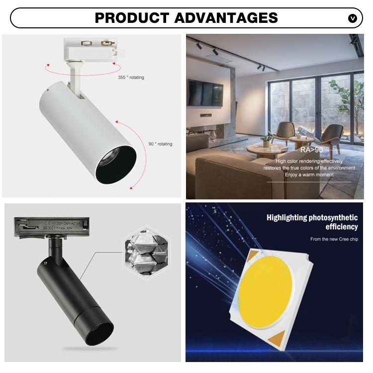 Showroom Office Shop Modern Aluminum Spot Track Lamp DIN-Rail Mounting 4W 8W 12W Led Track Light