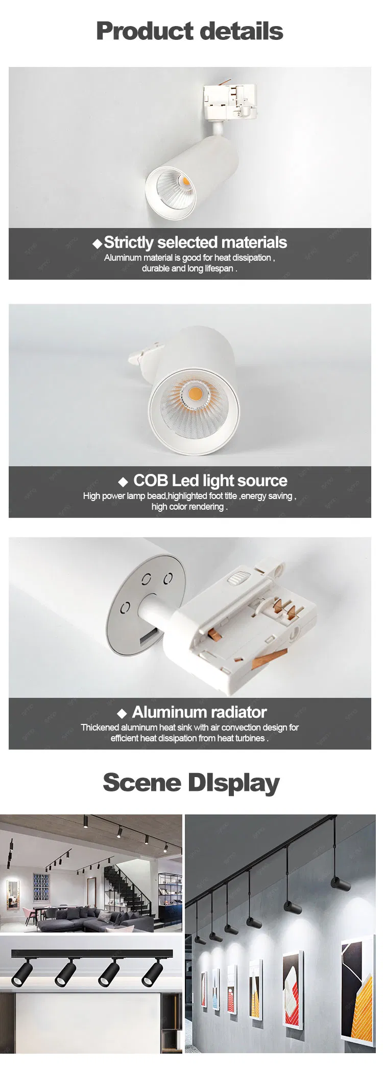 Commercial 48V COB Linear Rail System Spot Magnetic Tracklight LED Track Light