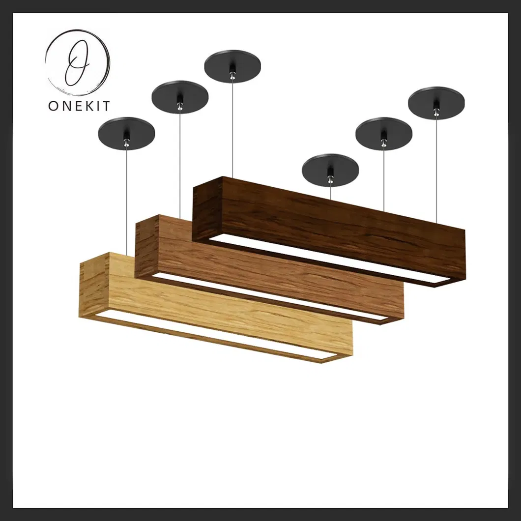 40W Suspended Fixture Wooden Pendant Lighting Commercial Office Chandelier Linear Light
