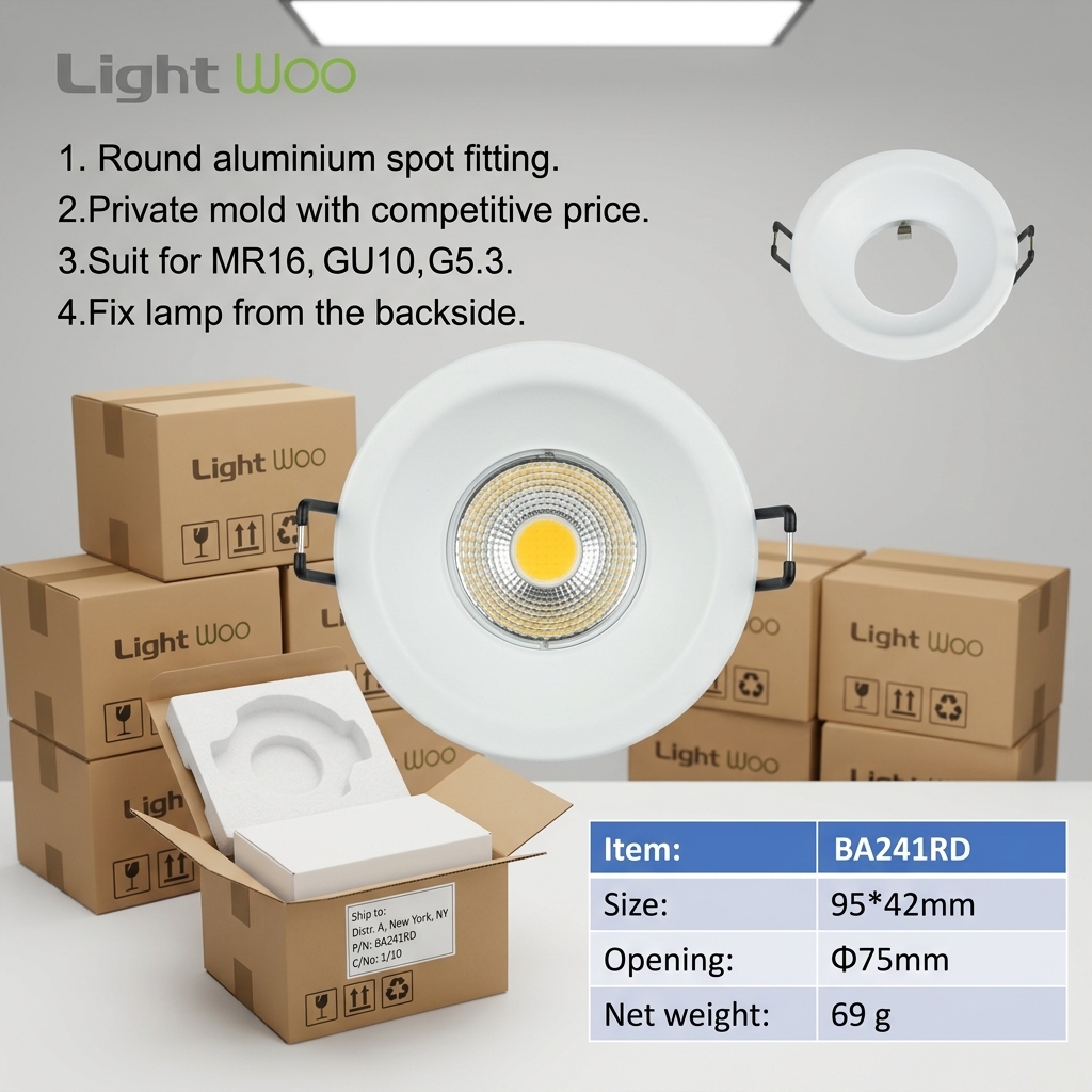 Architectural Downlight Shell Gu10 Dusk to Dawn Housing G5.3 MR16 Module Fitting Deep Baffle Recessed Spotlight Frame for Office