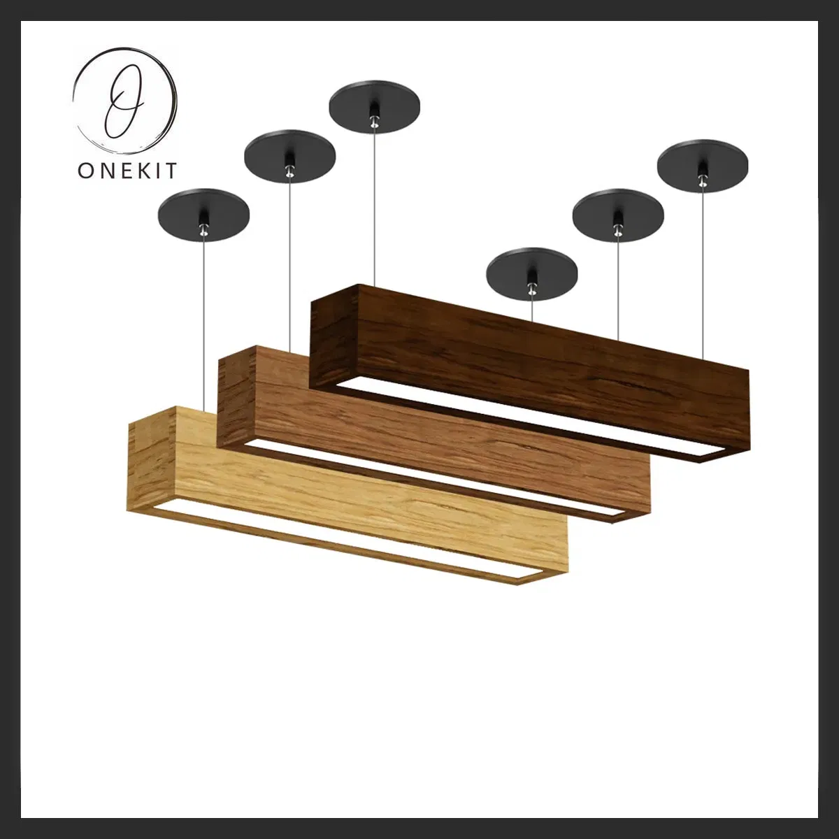 40W Suspended Fixture Wooden Pendant Lighting Commercial Office Chandelier Linear Light