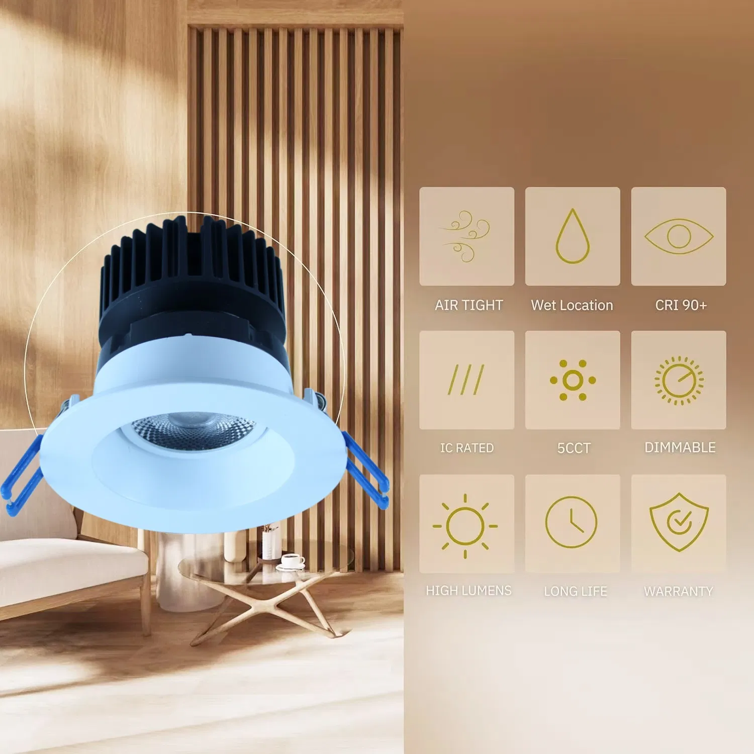 LED Dimmable 5W 7W 9W 12W Downlight 5CCT Adjustable Round Trim and Trimless Ceiling Down Light Recessed Downlight