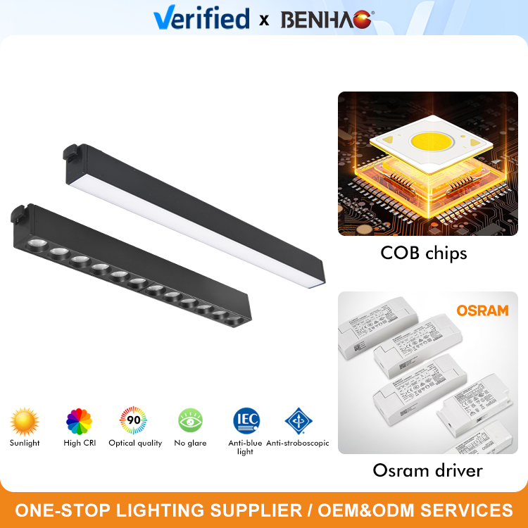 LED Track Light - Adjustable Magnetic Rail Spot Lights for Indoor &amp; Commercial Use Dimmable 3000K-6500K Ideal for Shops, Offices &amp; Galleries LED-Light-Bulbs