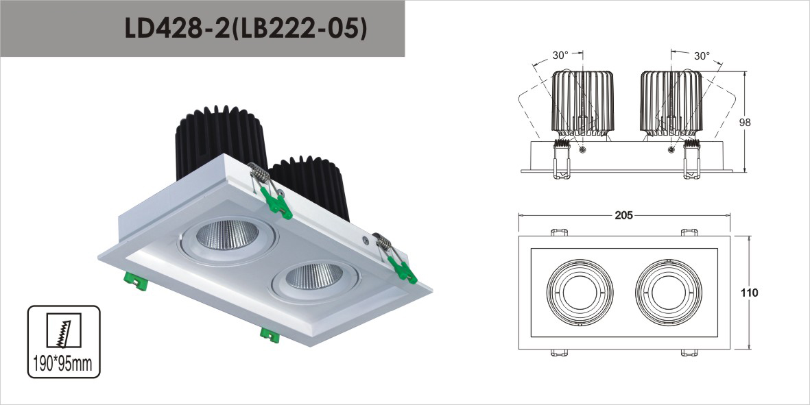Professional Architectural Hotel Double Head Deep Recessed Anti-glare 2-Light LED Downlight