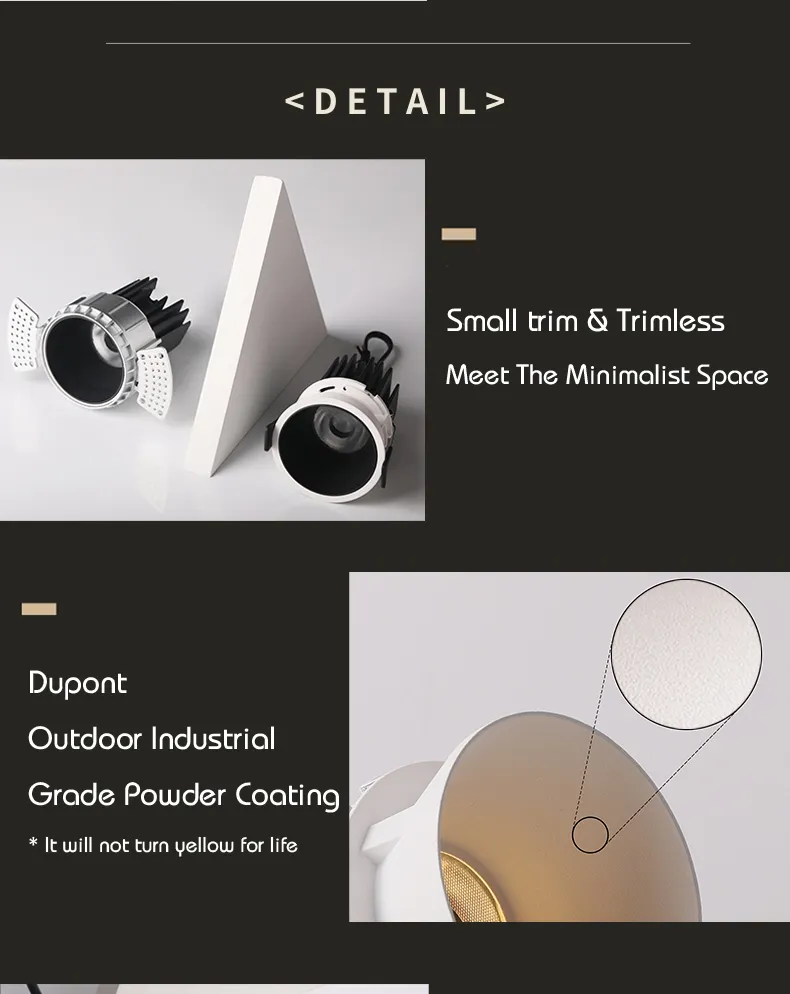 COB Down Lights Panel New Concept IP54 Easy Installation 10W Trimless LED COB Recessed Downlight