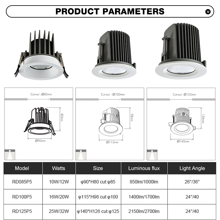 New Product Trimless COB Aluminum Modern 10W-32W Ceiling Recessed LED Downlight For Indoor Home Hotel Decor