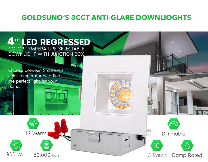 5-Year Warranty Square Downlight Deep Anti-glare with Baffle Trim ETL Listed 3 Color Tunable Anti Glare LED Downlights