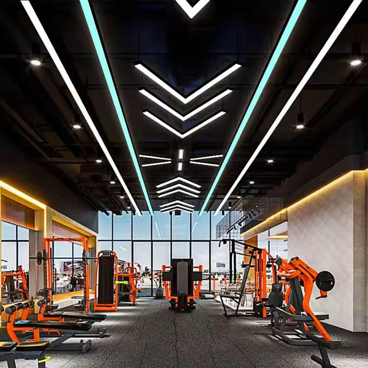 Custom Modern V-Shaped Design Commercial Chandelier Office Gym Hanging Light RGB Linear Arrow Pendant Light for Gym