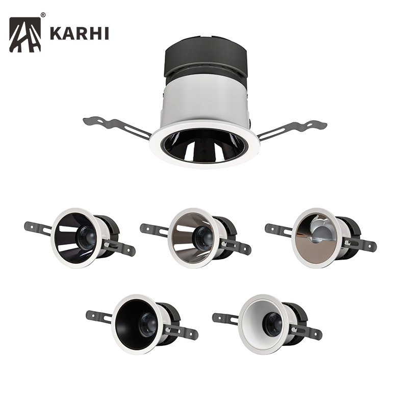 Karhi Narrow Trim Die-Casting Aluminium Cutout 55 8W Black Chrome White Baffle Light Led Cob Downlight Adjust Down Lights Design