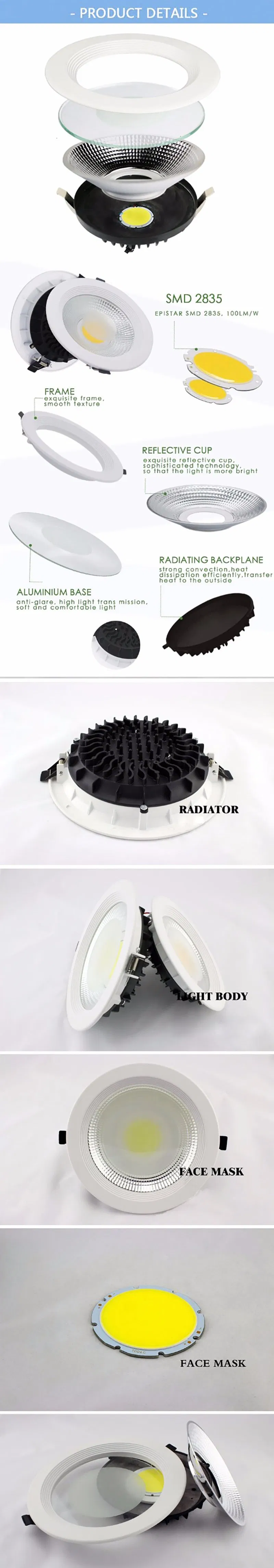 Anti Glare COB Trimless Recessed Hotel 10W 20W 30W LED Ceiling Down Light