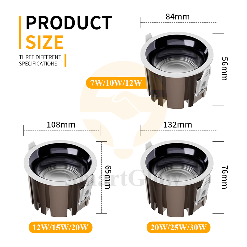 CE RoHS KC RCM Certified Anti Glare Recessed 10W 20W 25W 30W Adjustable Downlight Dimmable Commercial Lighting LED Downlight