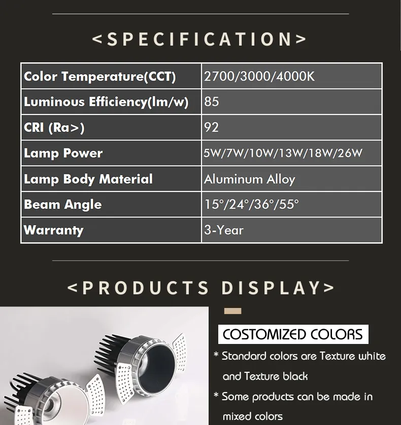COB Down Lights Panel New Concept IP54 Easy Installation 10W Trimless LED COB Recessed Downlight