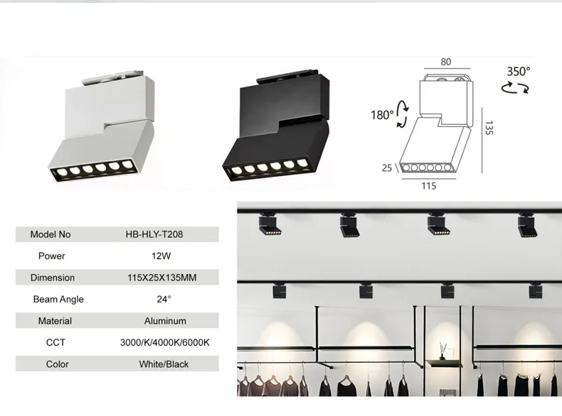 LED Track Light Fixture Housing Commercial Shop Adjustable Track Spotlight