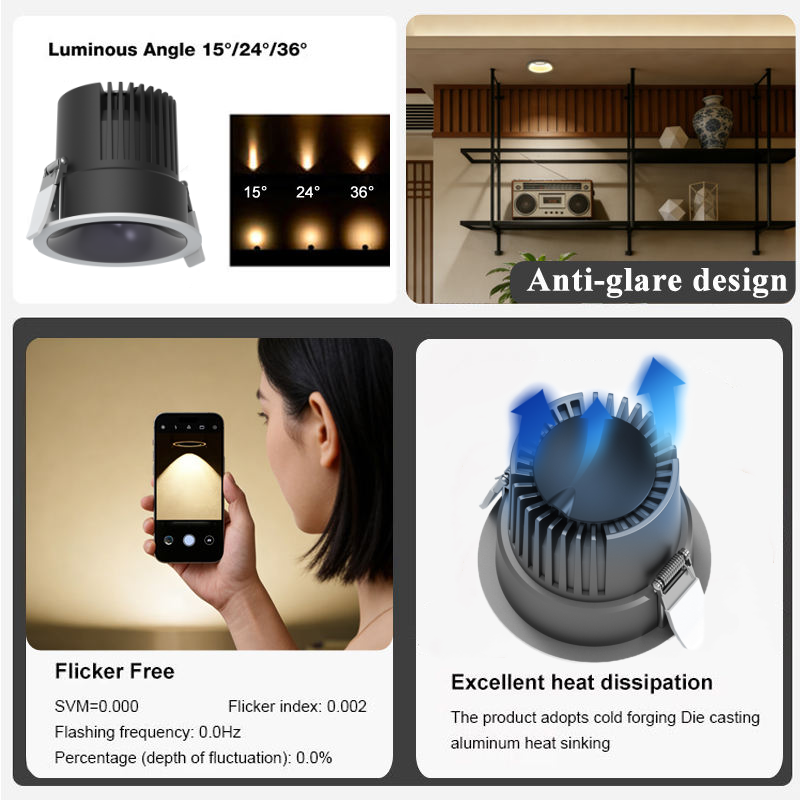 Ecolux High End LED COB Recessed Spotlight CRI 90 Anti-glare Deep Baffle Trimless Modern Architectural Downlight for Hotel Mall