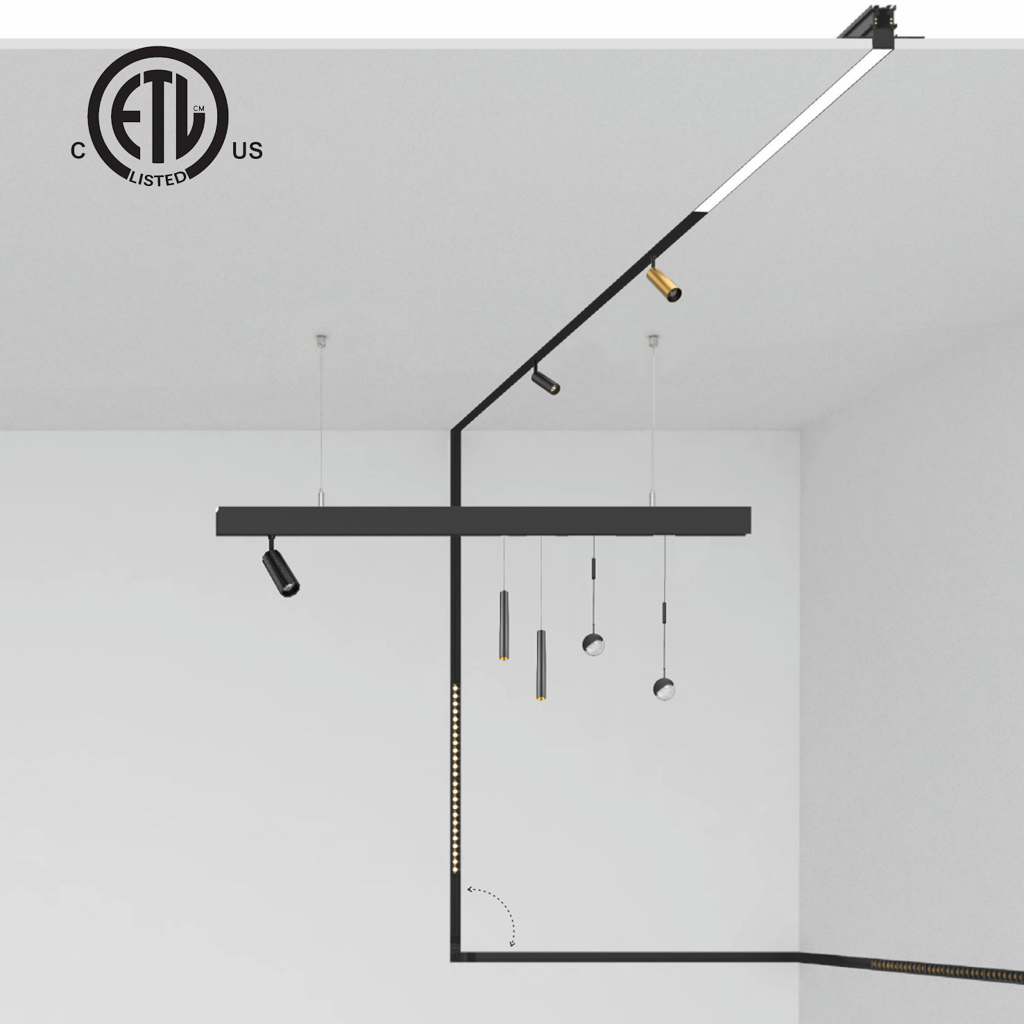ETL Ultra Slim Aluminum COB LED Magnet Track Lamp 48V Mini Ceiling Surface Mounted Magnetic Track Light System High CRI 90