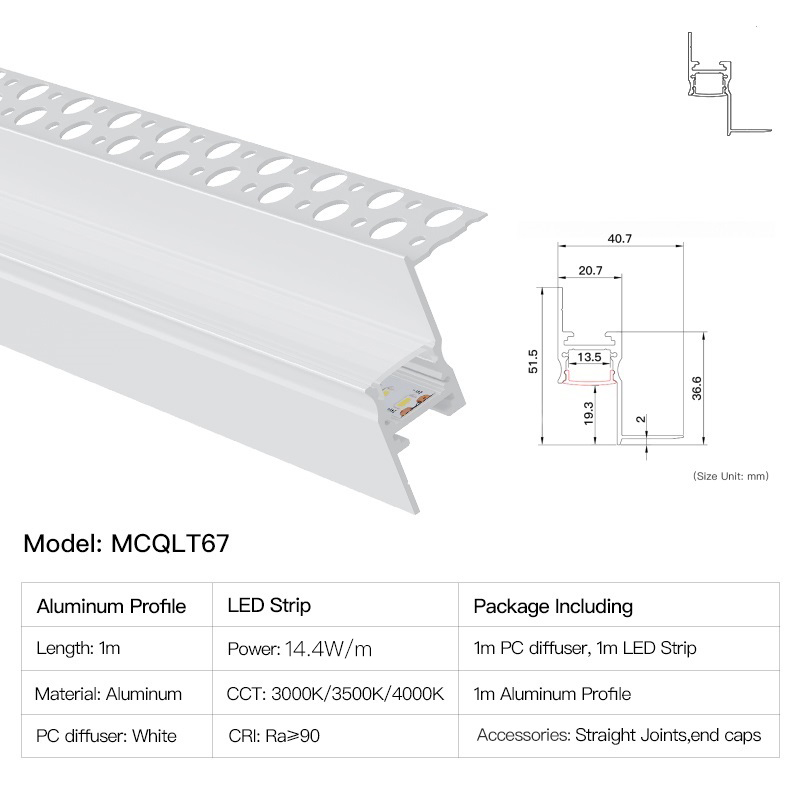 XRZLux Modern 14.4W/m Aluminum Profile Linear Strip Light Recessed LED Ceiling &amp; Wall Washer Lighting for Living Room