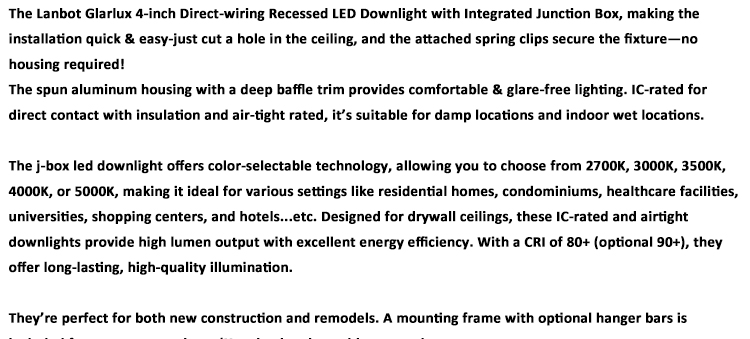 Recessed Downlight Integrated LED Light Canless Install