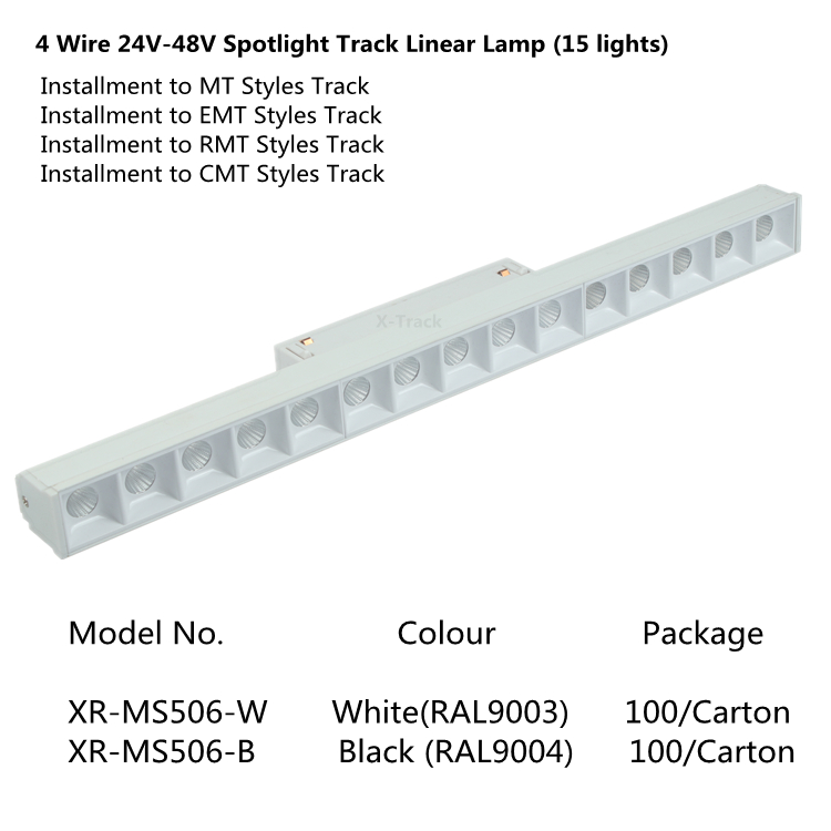 Tuya 48V M20 Smart LED Linear Cob Grille Lights Black 4 Wires Magnetic Track Rail System 10W 15W 20W Magnetic Track