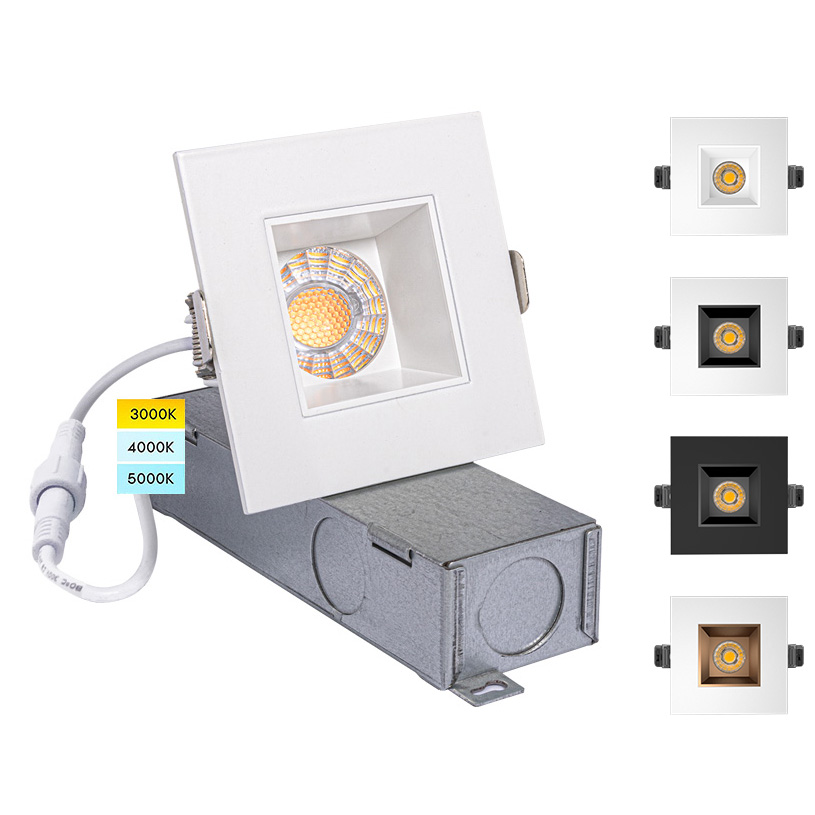 2 Inch Square Slim Recessed 5CCT Smooth Black Deep Anti-glare LED Downlight Ultra Thin Recessed Anti-Glare LED Downlight
