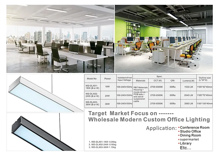 Commercial Indoor Lighting Linkable T8 Tube Chandelier Lamp Plastic Housing Surface Mounted Ceiling Suspended Office Batten Pendant LED Linear Light