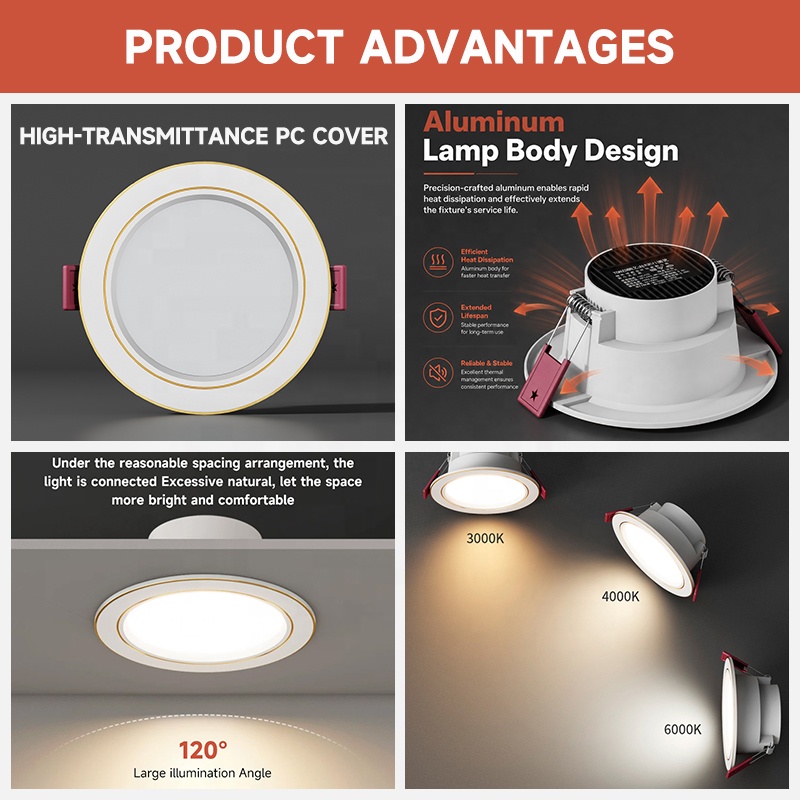 Eye Protection Commercial Lighting Supermarket Mall Hotel Home Aluminum 7W Ceiling Recessed LED Downlight