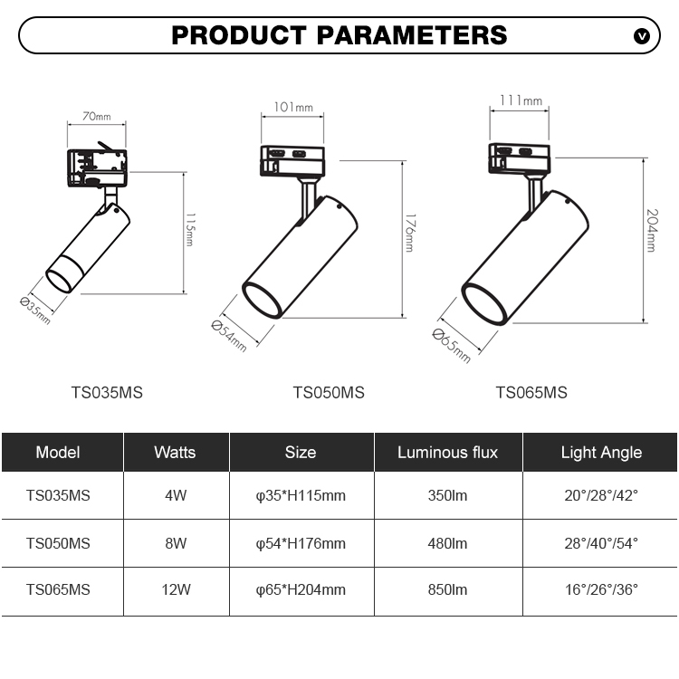 Showroom Office Shop Modern Aluminum Spot Track Lamp DIN-Rail Mounting 4W 8W 12W Led Track Light