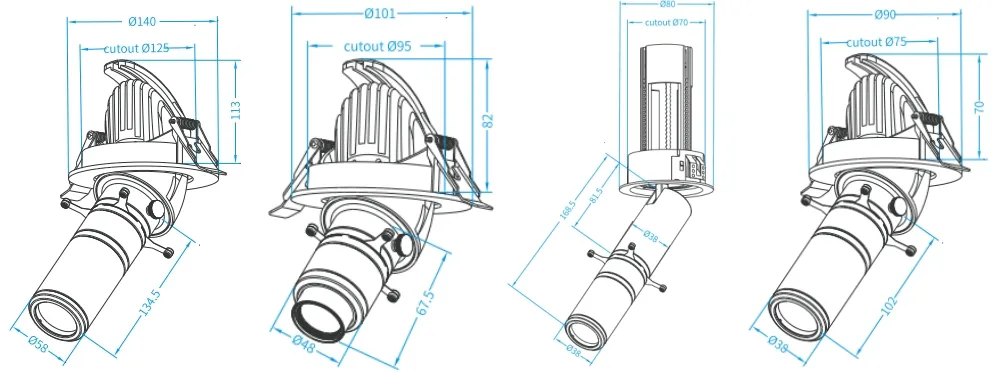 Dimensions of KP LED Track Spot Light