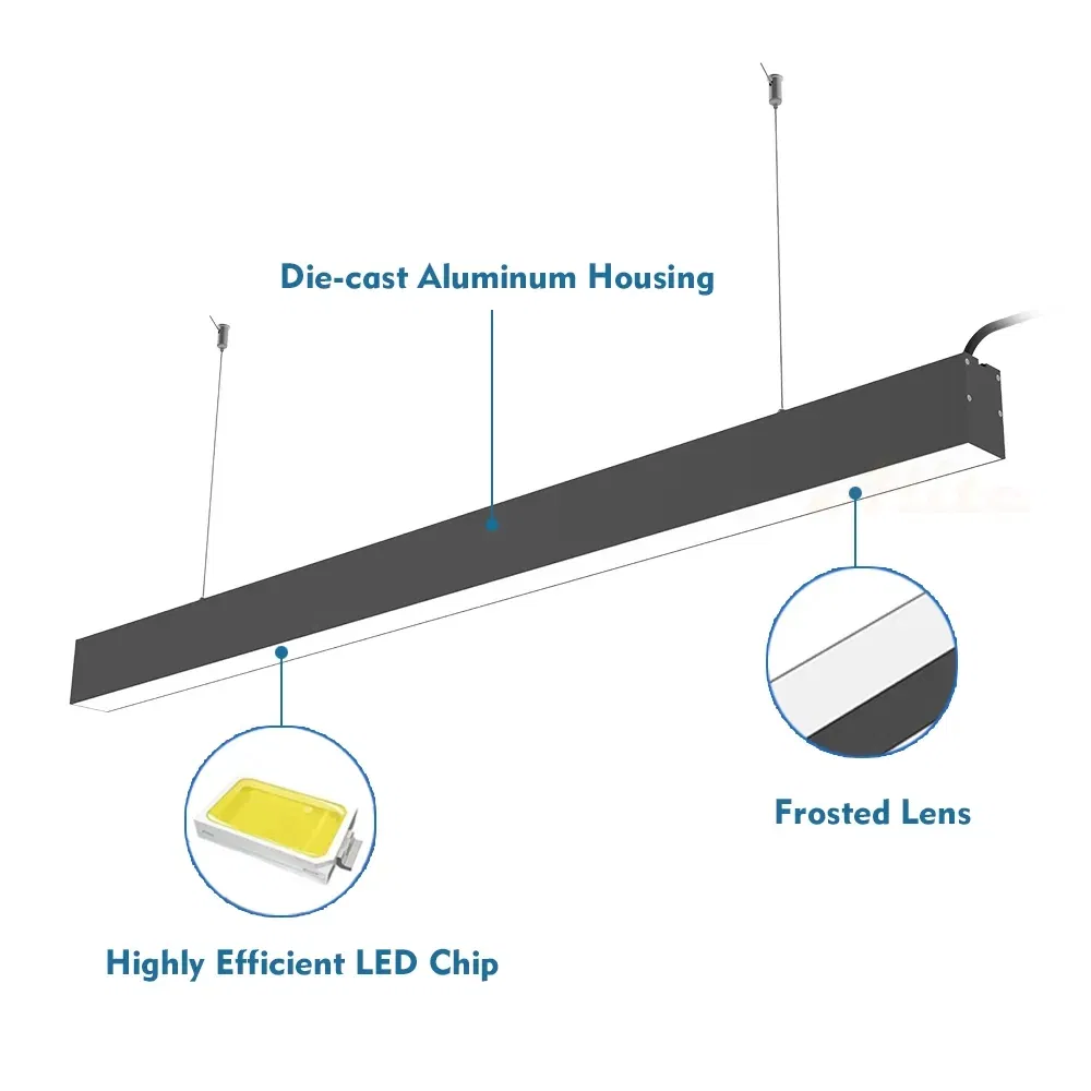 20W-80W LED Linear Pendant Light Modern Hanging Design for Home Office Warehouse Commercial Indoor Lighting