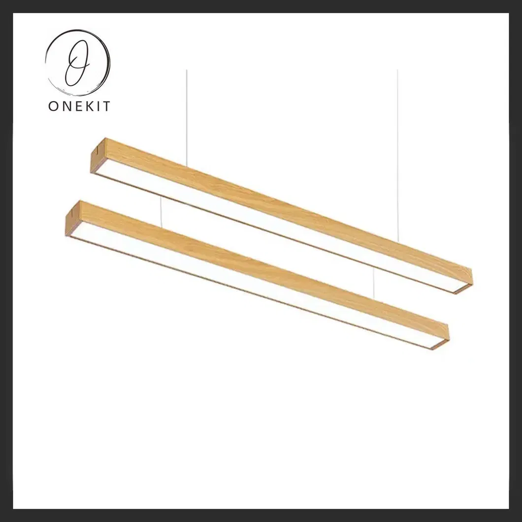 40W Suspended Fixture Wooden Pendant Lighting Commercial Office Chandelier Linear Light