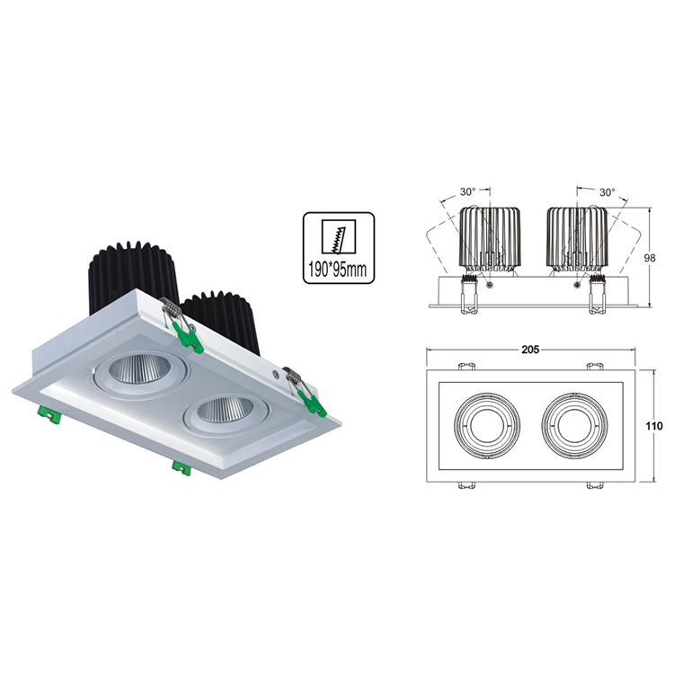 Professional Architectural Hotel Double Head Deep Recessed Anti-glare 2-Light LED Downlight