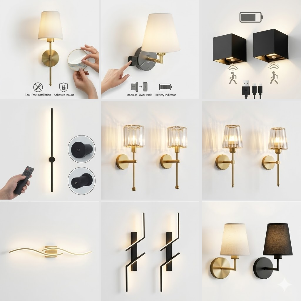 Classic Nordic Wireless Indoor For Home Decor Remote Control Led Battery Operated Mounted Sconce Light Rechargeable Wall Lamp