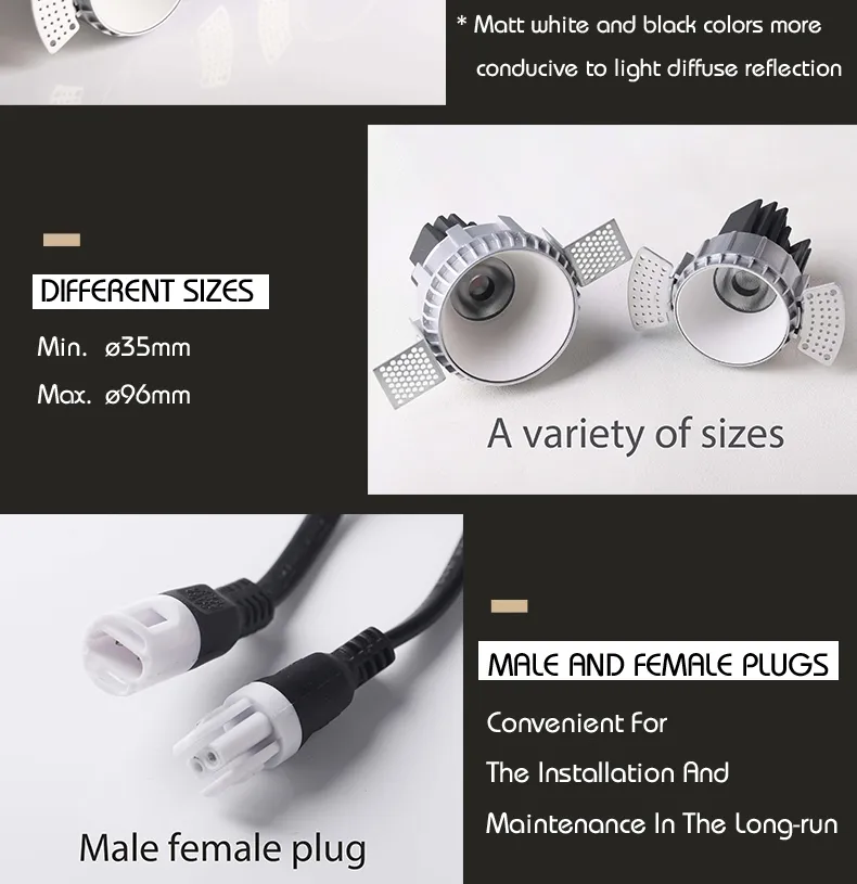 COB Down Lights Panel New Concept IP54 Easy Installation 10W Trimless LED COB Recessed Downlight
