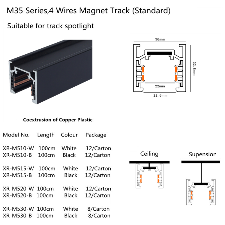 X-Track Spotlight Lighting Magnetic Track Rail Surface Mounted Pendant 4 Wires 48V LED 3500K Warm White Modern Design Lighting