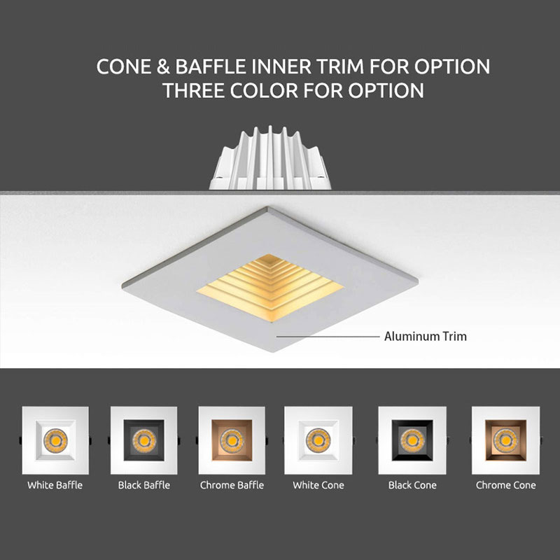 2 Inch Square Slim Recessed 5CCT Smooth Black Deep Anti-glare LED Downlight Ultra Thin Recessed Anti-Glare LED Downlight