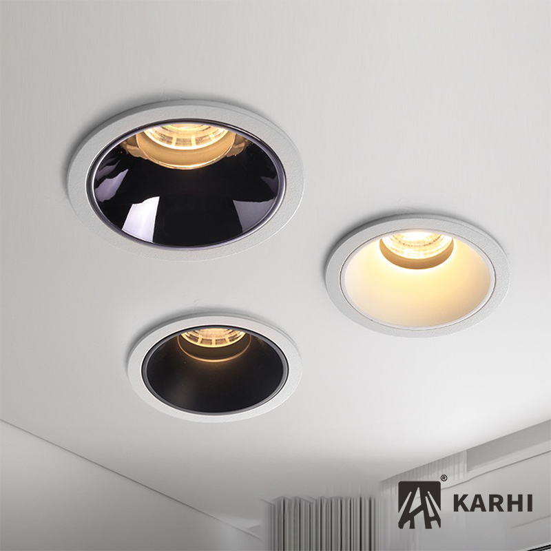 Karhi Narrow Trim Die-Casting Aluminium Cutout 55 8W Black Chrome White Baffle Light Led Cob Downlight Adjust Down Lights Design