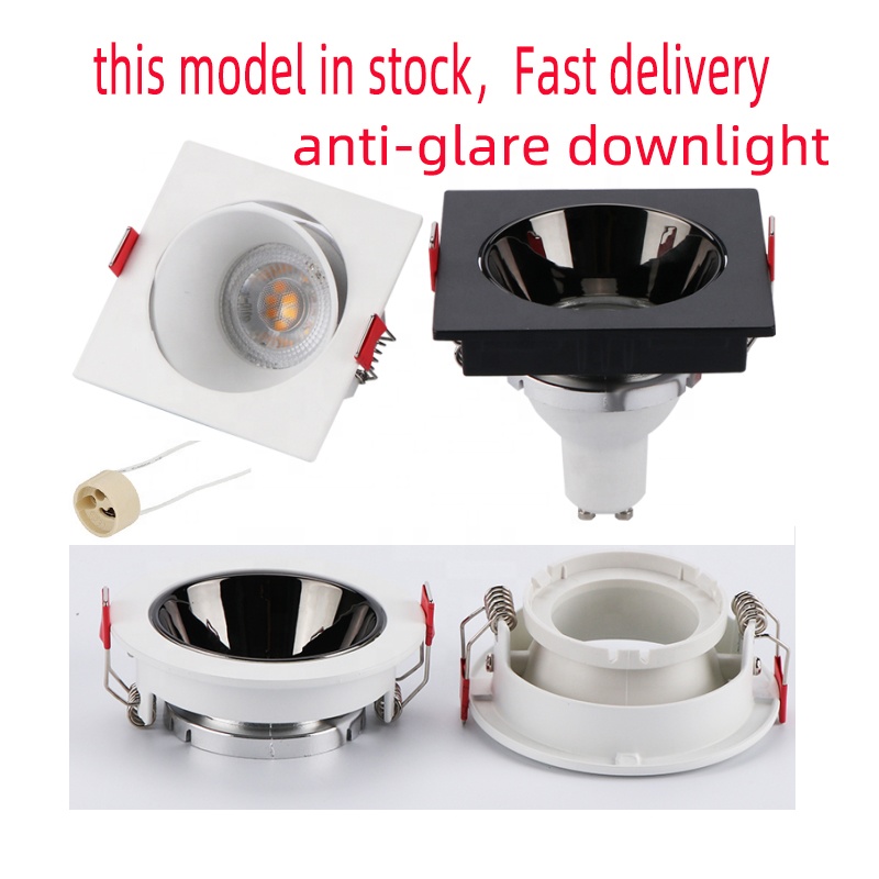 ABS Adjustable IP20 IP33 GU10/MR16 Recessed Square LED Downlight Housing Frame Indoor Industrial Anti-Glare 38 Beam Angle