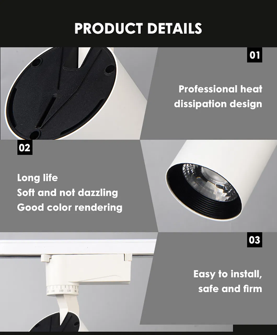 Factory High Light Efficiency Energy Saving 12W LED Track Light Adjustable Indoor Spotlight