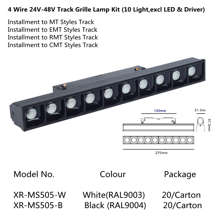 Tuya 48V M20 Smart LED Linear Cob Grille Lights Black 4 Wires Magnetic Track Rail System 10W 15W 20W Magnetic Track