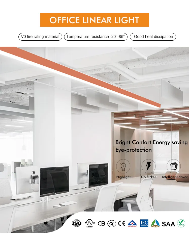 Commercial LED Linear Light, 40W Linkable Batten Fixture, Waterproof for Shop & Office Lighting