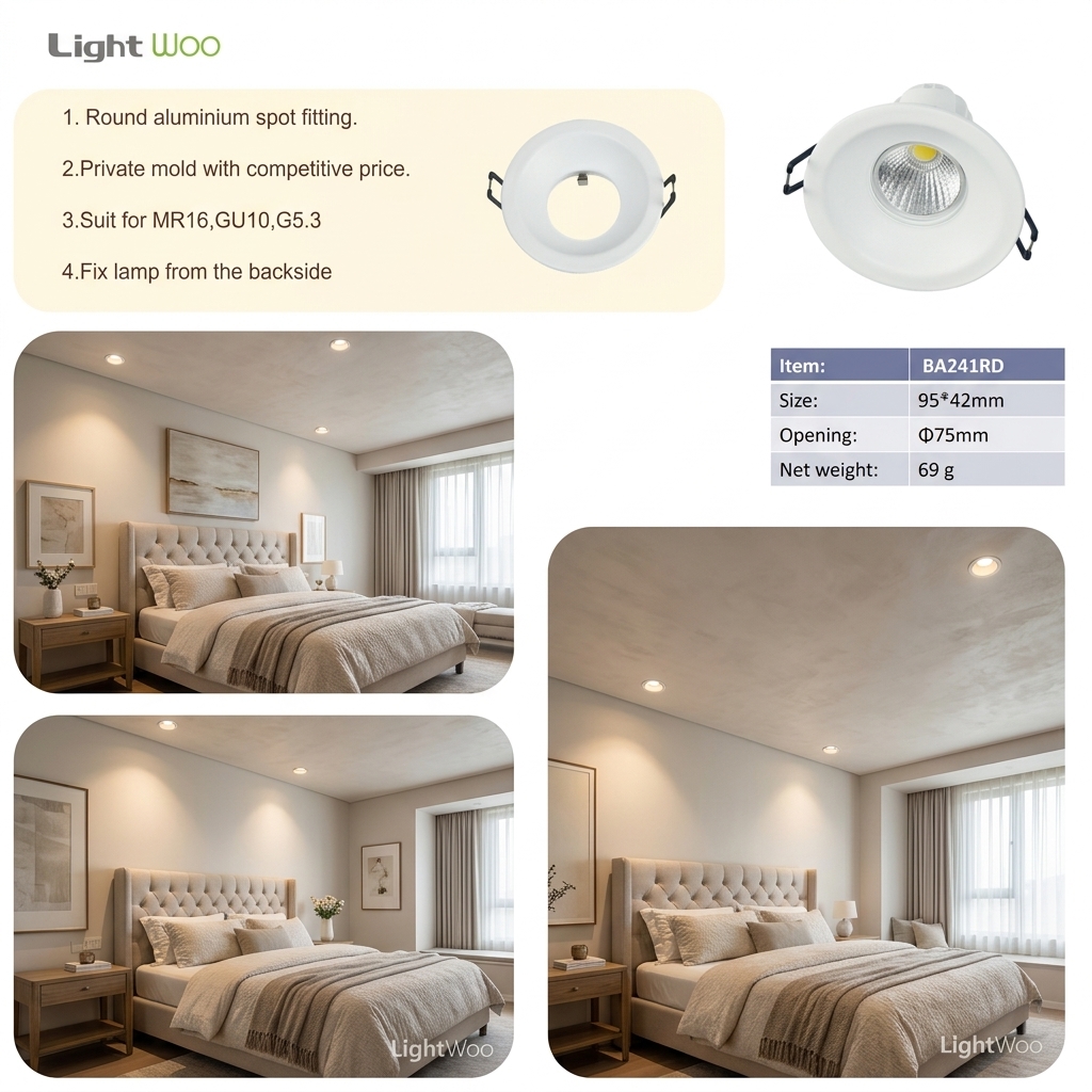 Architectural Downlight Shell Gu10 Dusk to Dawn Housing G5.3 MR16 Module Fitting Deep Baffle Recessed Spotlight Frame for Office