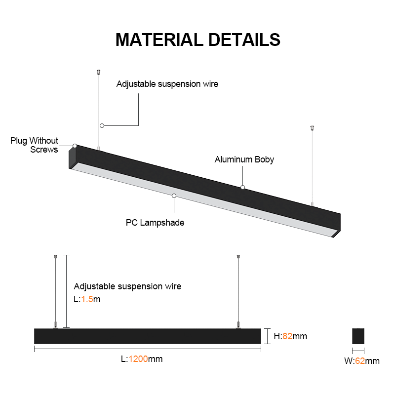 Hanging Ceiling Acrylic Cover 5 Years Warranty 40W 4 Foot Architectural Linear Led Pendant Light
