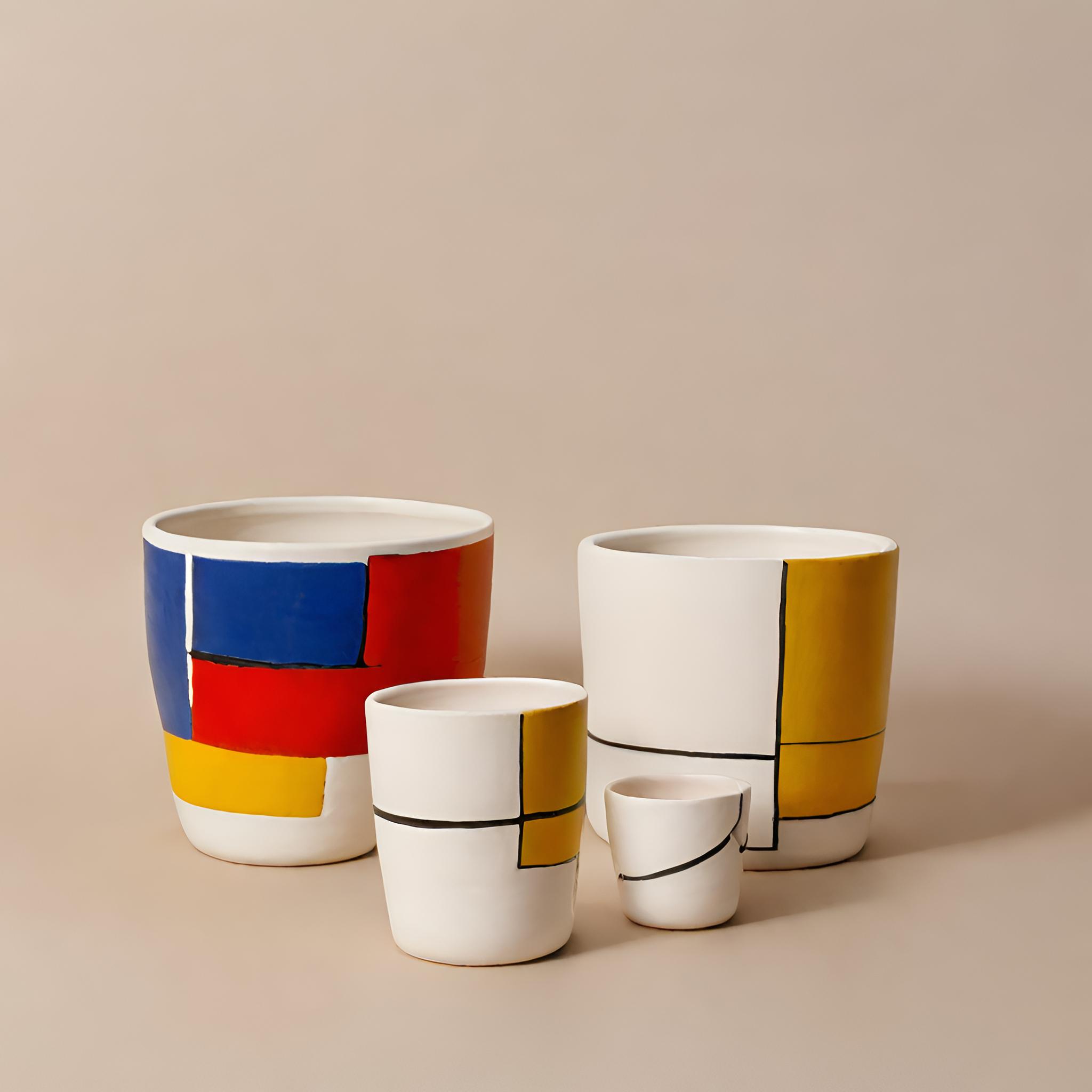 China Modern Montrian Ceramic Pots – Geometric Design Set of 4 for Indoor Plants VDMK2403121 Manufacturers, Supplier