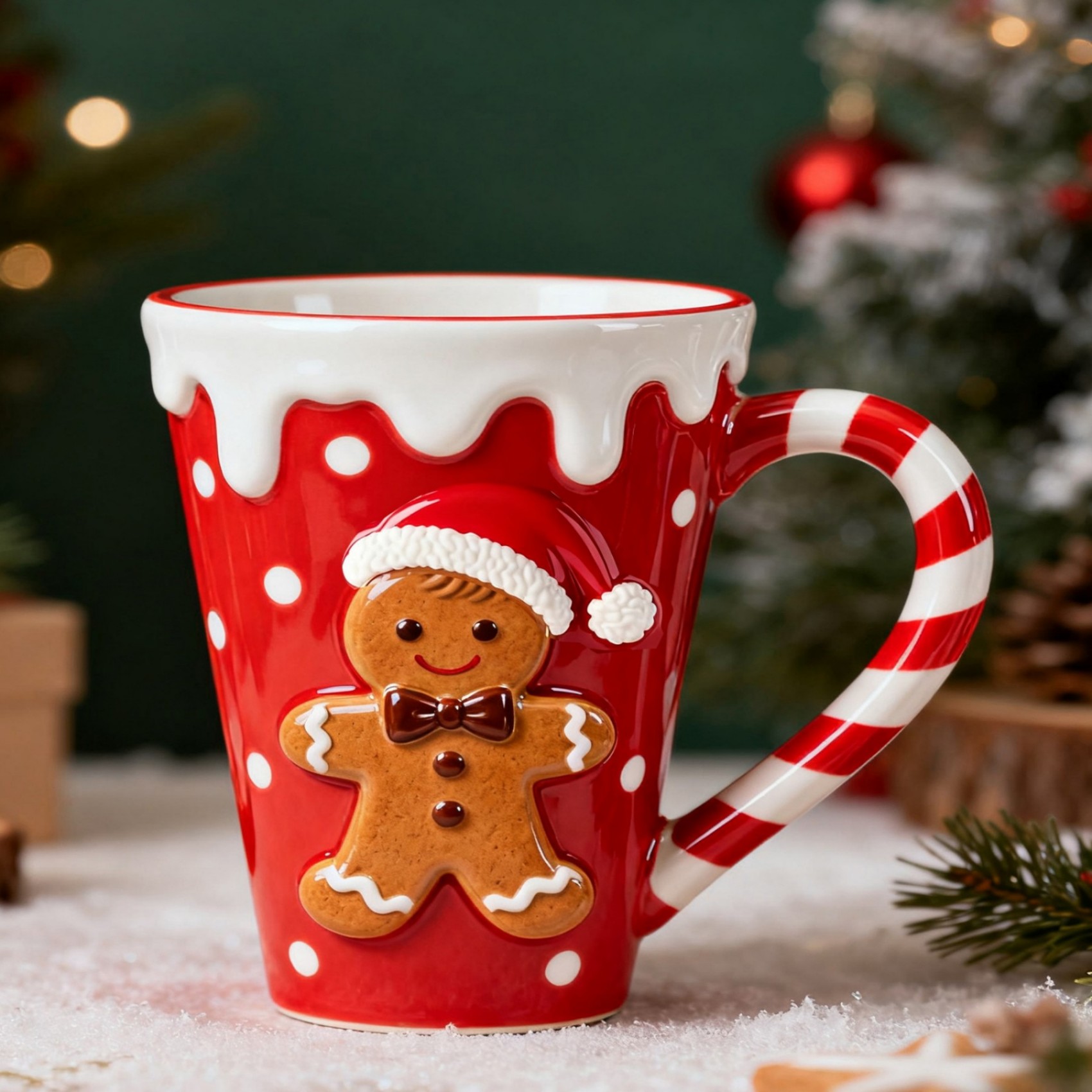 China Gingerbread Man Red Polka Dot Candy Cane Mug - Gift, Tableware, Decoration DLK5409 Manufacturer, Factories