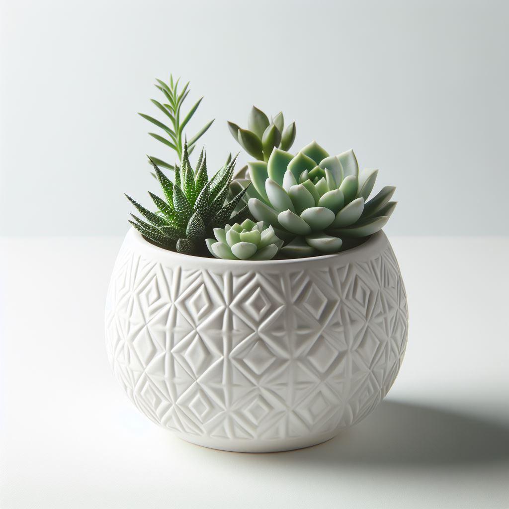 China Debossed Ceramic Pots with Matte Glaze – Stylish Planters for Indoor Use VDMK2402004 Manufacturers, Supplier