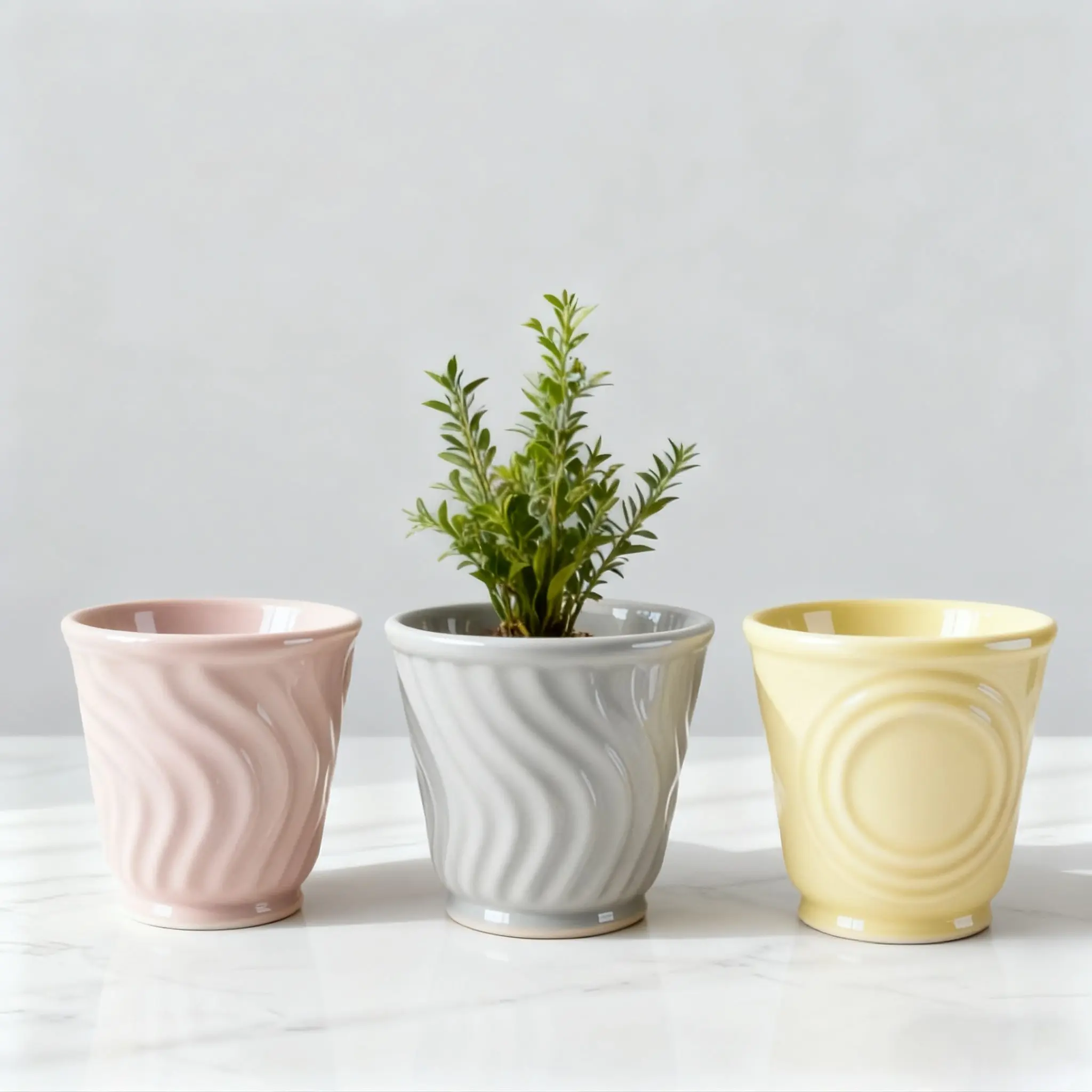 Soft wave textured ceramic planter set model VDLK5513.