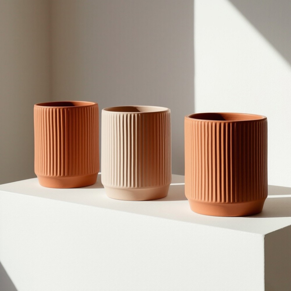 Wholesale Modern Ribbed Terracotta Ceramic Planter Pots for Stylish Indoor Greenery VDLK4472 Supplier, Factories